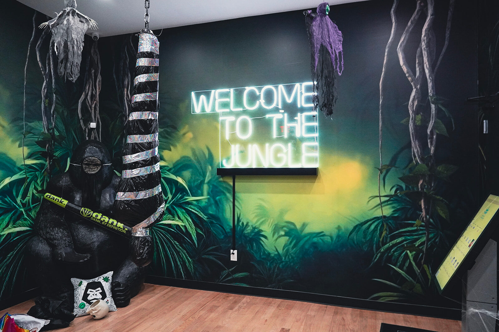 Jungle Kingdom Flower neon signage and product display